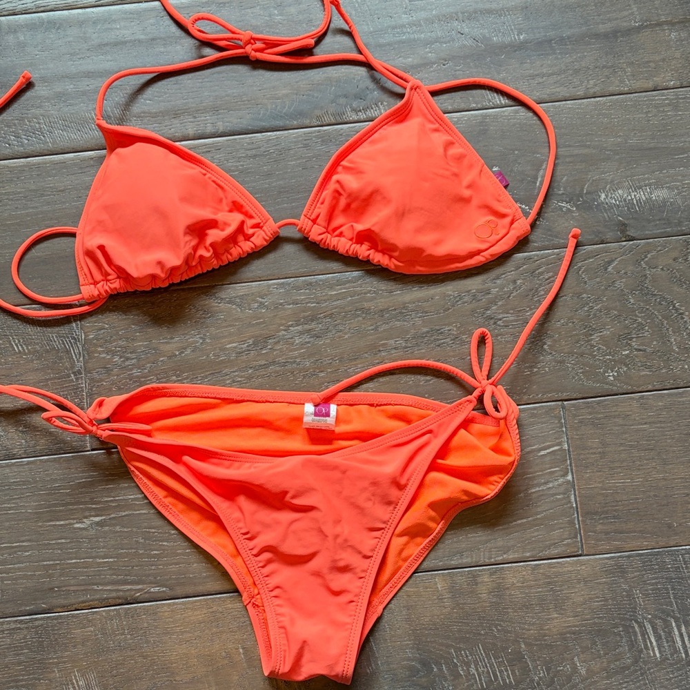 OP Neon Orange Tie-Side Triangle Bikini